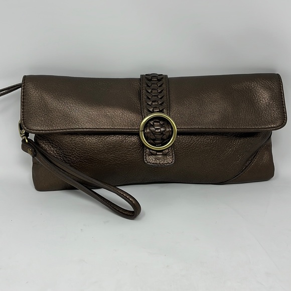 CLARKS England Bronze Leather Wristlet Clutch - Picture 1 of 13